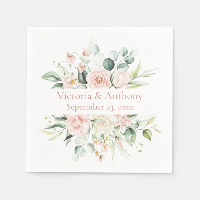 Floral Blush Elegant Name Wedding Napkins (Front)