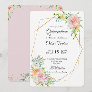 Floral blush elegant Quinceañera invitation