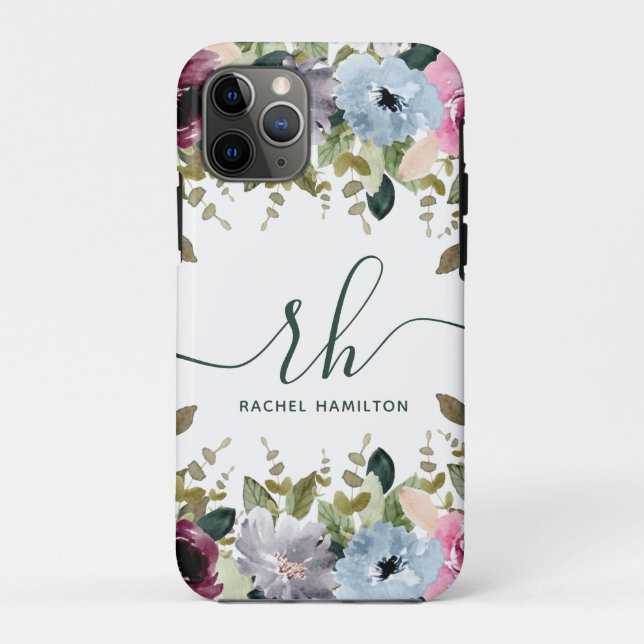 Floral Blush Fancy Initials and Name Case-Mate iPhone Case (Back)