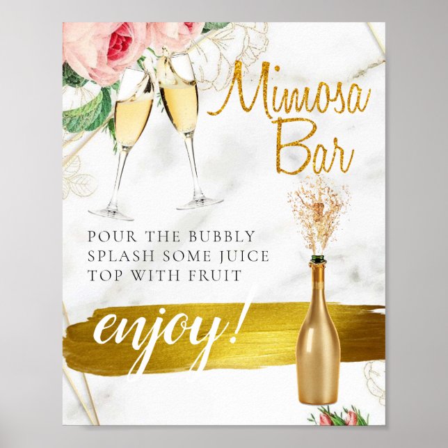 Floral Blush Foliage Bridal Brunch Mimosa Bar Sign (Front)