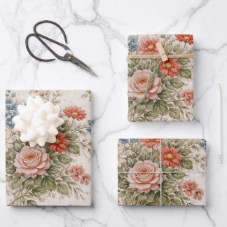 Floral Blush Garden Heirloom Pattern Wrapping Paper Sheet