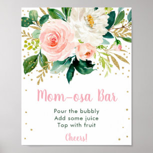 Floral Blush Gold Baby Shower Mum-osa Bar Sign