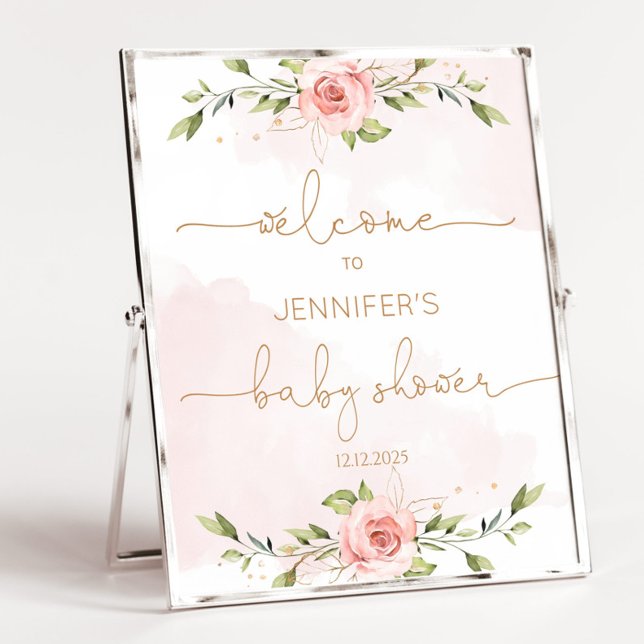 Floral blush gold baby shower welcome foam board poster (Creator Uploaded)