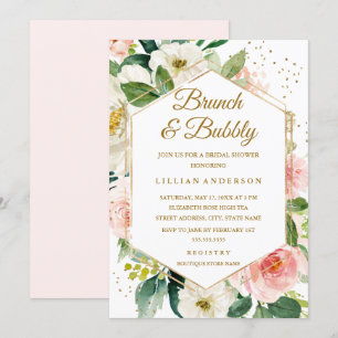 Floral Blush Gold Brunch And Bubbly Bridal Shower Invitation