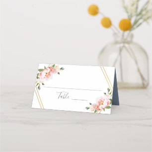 Floral Blush Gold Geometric Dusty Blue Wedding Place Card