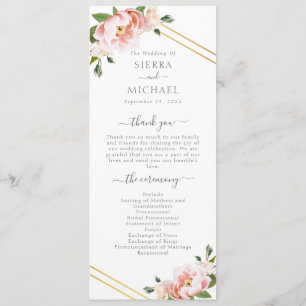 Floral Blush Gold Geometric Mint Green Wedding Programme