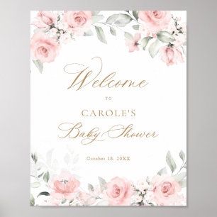 Floral Blush Gold Greenery Baby Shower Welcome Poster