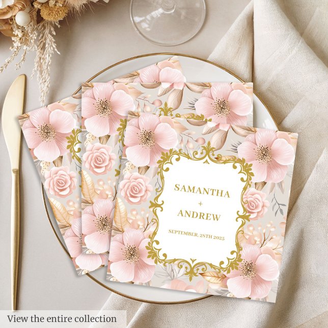 Floral Blush Gold Wedding Paper Napkins (Floral Blush Gold Wedding Paper Napkins)