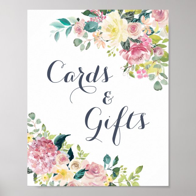 Floral Blush Greenery Eucalyptus Cards Gifts Sign (Front)