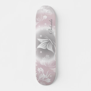 Floral Blush Grey Butterfly Personalise Skateboard