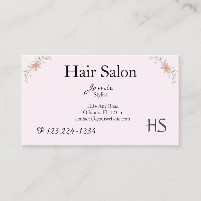 Floral Blush, Hair Salon, Beauty Salon Business Card (Front)