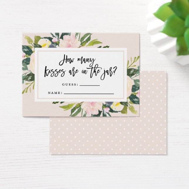 Floral Blush Handwritten Kisses Guessing Card (Desk)