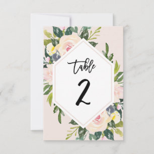 Floral Blush Handwritten Table 2 Number Card