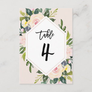 Floral Blush Handwritten Table 4 Number Card