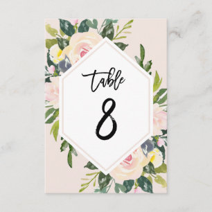 Floral Blush Handwritten Table 8 Number Card