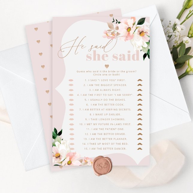 Floral blush He said she said bridal shower game (Creator Uploaded)
