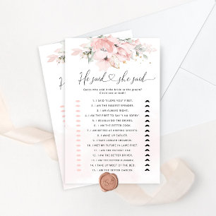 Floral blush He said she said bridal shower game