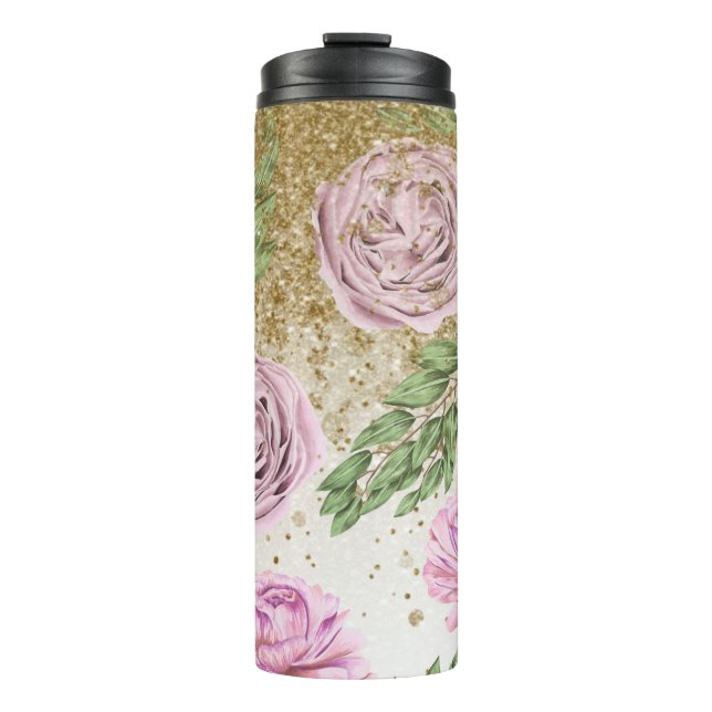 *~* Floral Blush Lavender PEONY Gold Glitter Thermal Tumbler (Front)