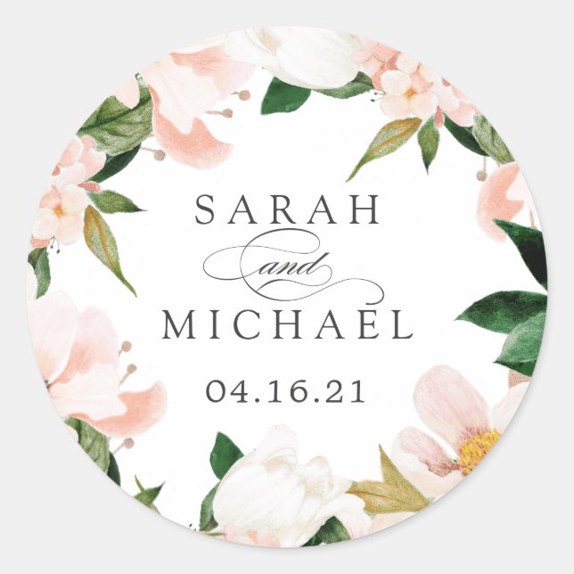 Floral Blush Magnolia Hydrangea Elegant Label (Front)