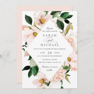 Floral Blush Magnolia Hydrangea Elegant Wedding Invitation