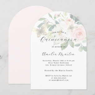 Floral Blush Modern Arch Quinceanera  Invitation