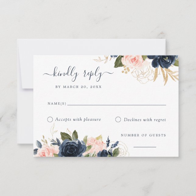 Floral Blush & Navy Elegant RSVP Card (Front)