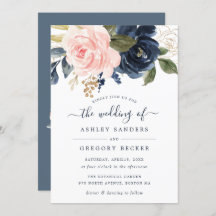 Floral Blush & Navy Elegant Typography Invitation