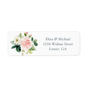 Floral Blush Navy Elegant Wedding Address