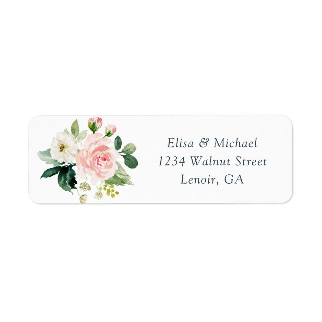Floral Blush Navy Elegant Wedding Address (Front)