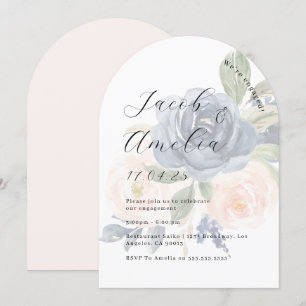 Floral Blush Navy Modern Arch Engagement Party   Invitation