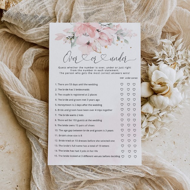 Floral blush over or under bridal shower game (Creator Uploaded)
