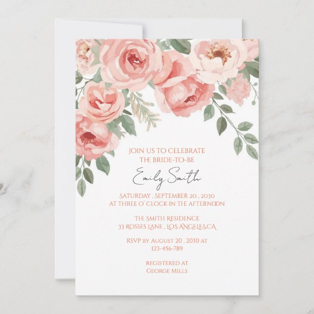 Floral Blush & Pastel Garden Bridal Shower Invitation (Front)