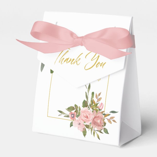Floral Blush Pink and Gold Wedding thank you Favour Box (Front Side)