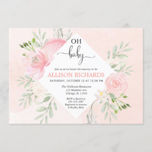 Floral blush pink and greenery girl baby shower invitation