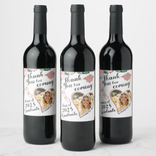 Floral Blush Pink and White Graduation Thank You Wine Label
