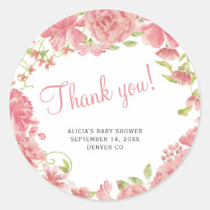 Floral blush pink baby shower thank you classic round sticker