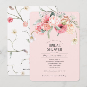 floral blush pink boho chic floral bridal shower invitation