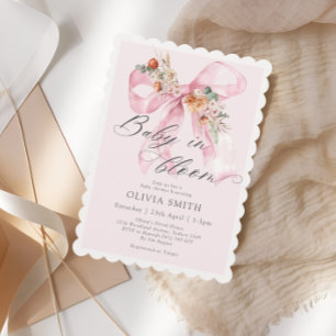 Floral Blush Pink Bow Baby in Bloom Baby Shower  Invitation