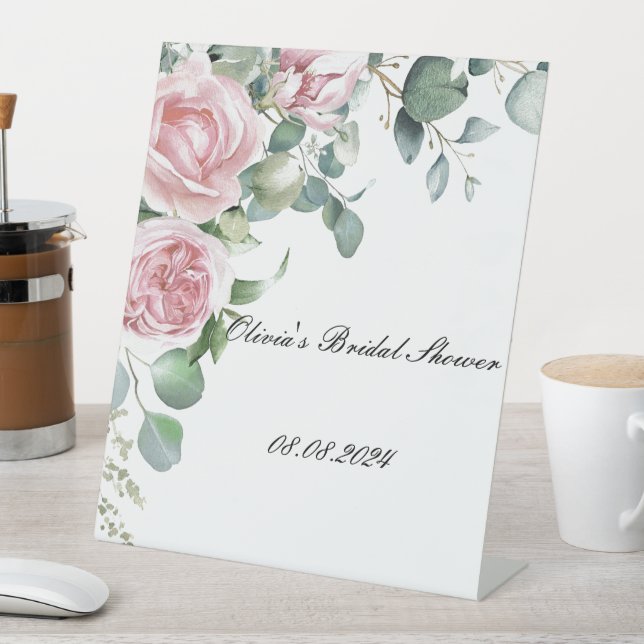 FLORAL BLUSH PINK BRIDAL SHOWER PEDESTAL SIGN (In SItu)