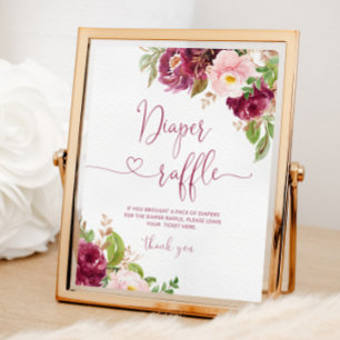 Floral blush pink burgundy diaper raffle Poster