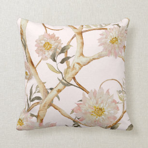 Floral Blush Pink Chinoiserie Watercolor Decor  Cushion
