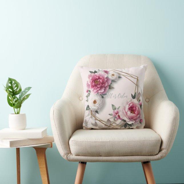 Floral Blush Pink Christmas All is Calm Cushion (Chair)