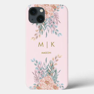 Floral Blush Pink   Elegant Gold Minimalist iPhone 13 Case