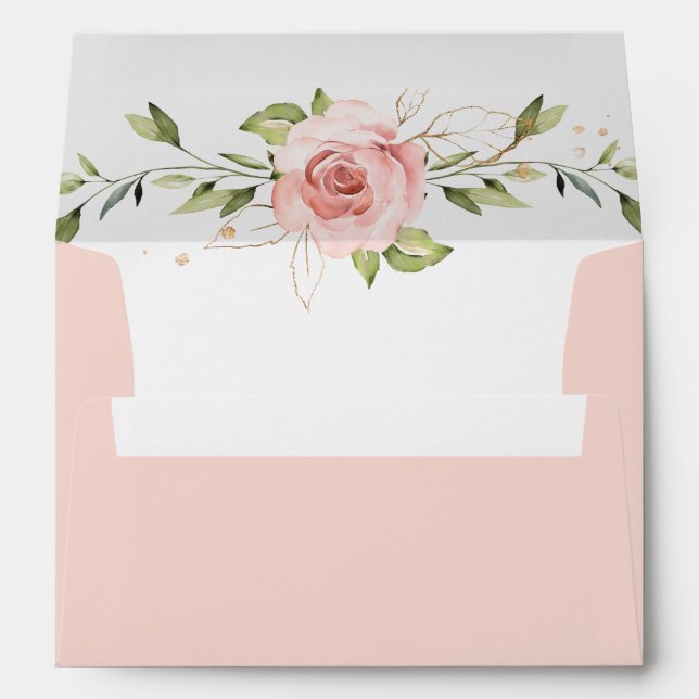 Floral blush pink eucalyptus elegant wedding envelope (Back (Bottom))