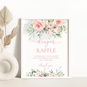 Floral blush pink foliage diaper raffle poster