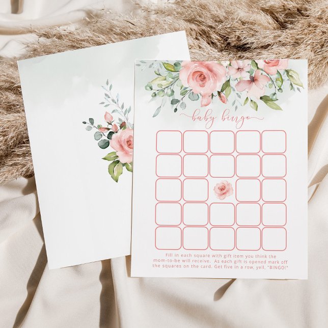 Floral blush pink girl baby bingo game (Creator Uploaded)