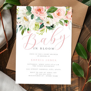 Floral Blush Pink Girl Baby in Bloom Baby Shower   Invitation