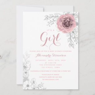 Floral Blush Pink Girl Baby Shower Invitation