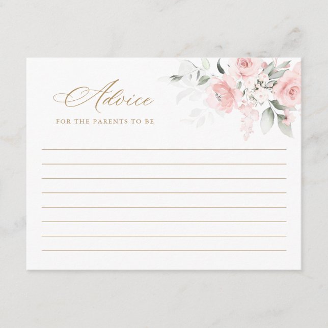Floral Blush Pink Gold Baby Shower Advice Card (Front)