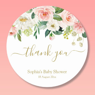 Floral Blush Pink Gold Botanical Thank You Sticker